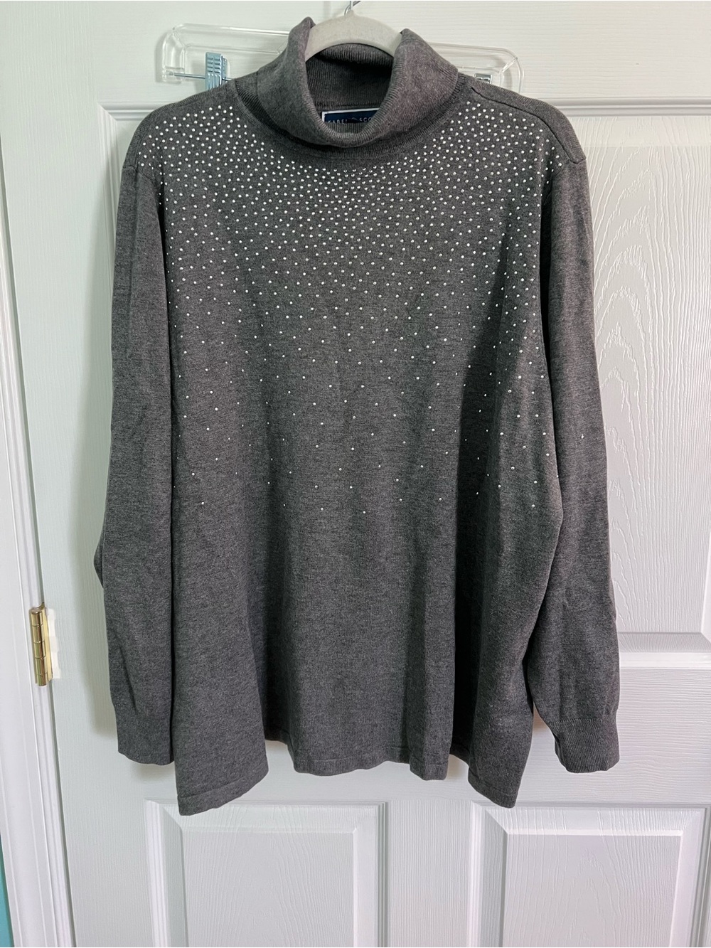 Karen Scott Charcoal Gray Turtleneck Sweater with Stud Accents